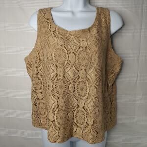 Nancy Bolen City Girl Petite Lace Vintage Tank‎ Top Shirt Beige Large Y2K Boho